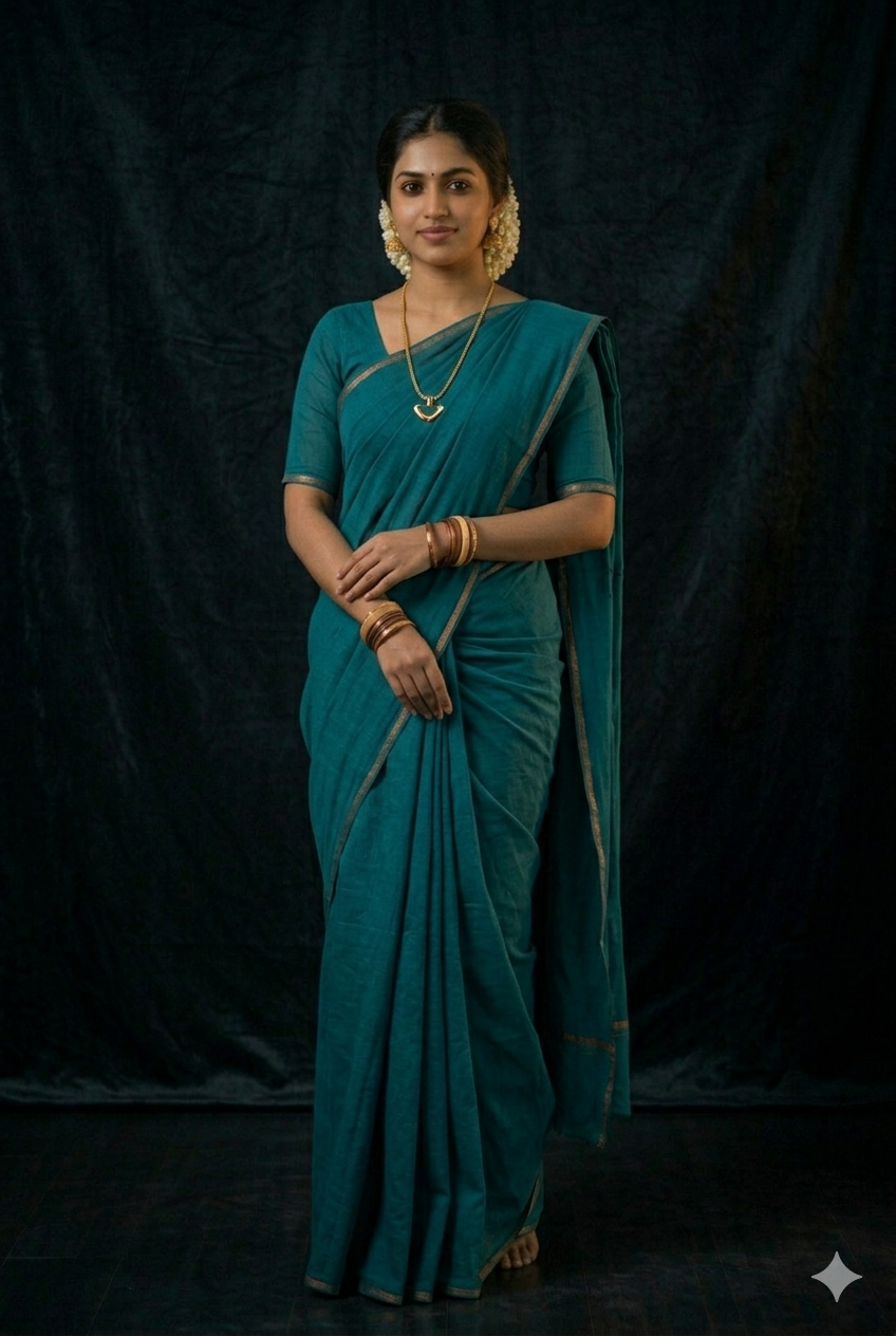 Teal Cotton Saree from Our Collection for Casual Modern Everyday Wear